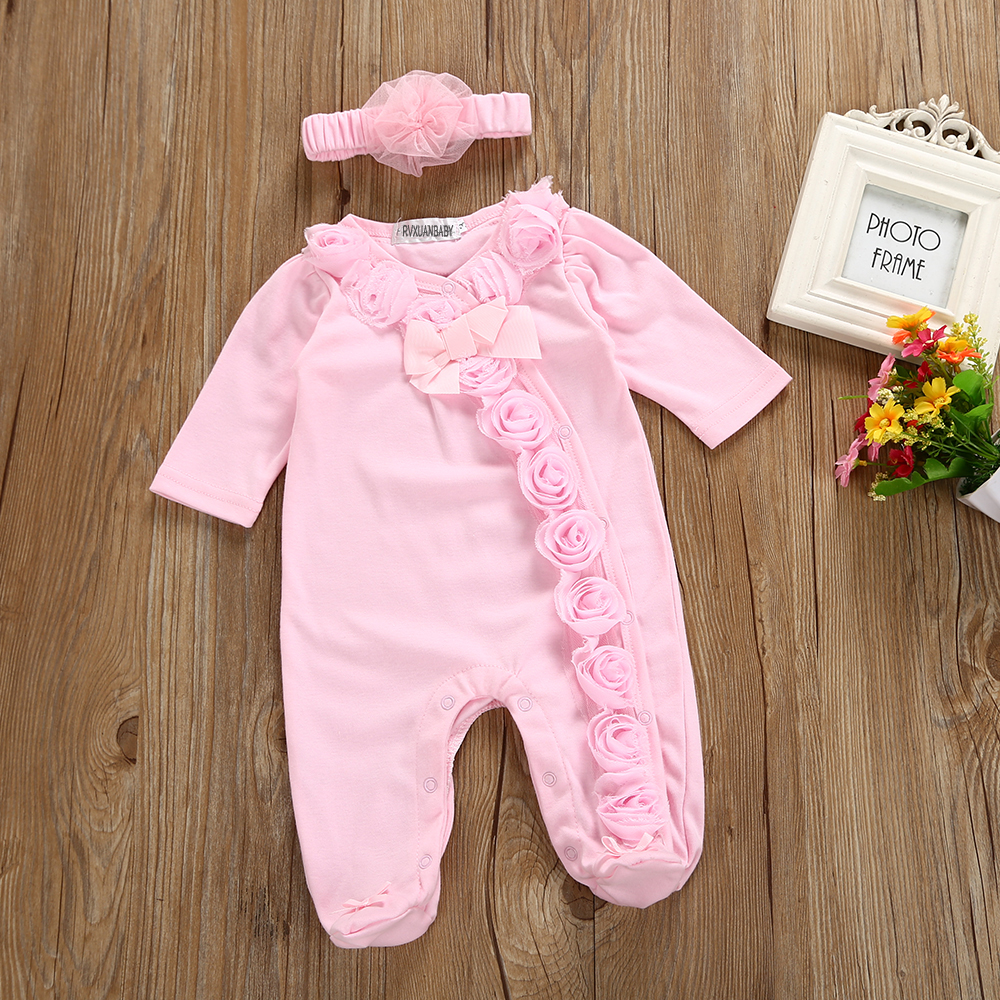 Baby Products Essential - طقم رومبير وعصابة رأس دانتيل بأكمام